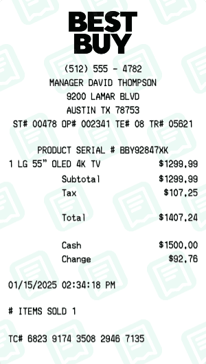 Best Buy receipt template
