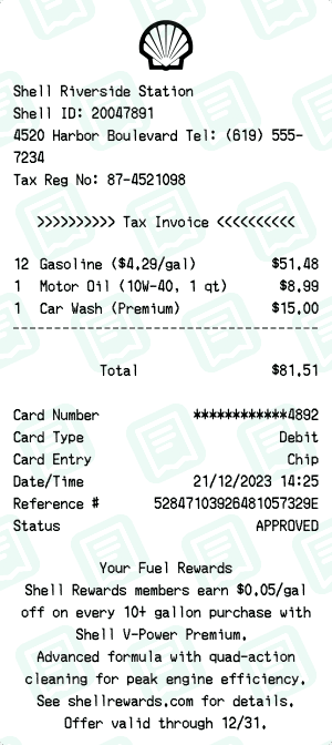 Shell receipt template