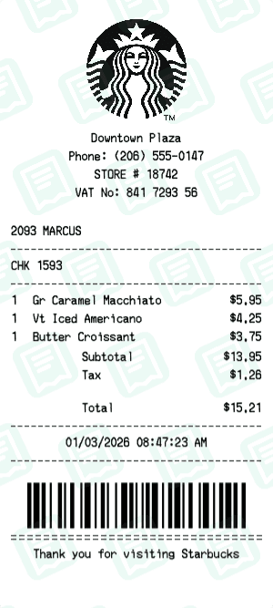 Starbucks receipt template