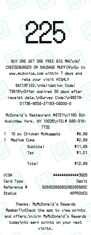 McDonald's receipt template
