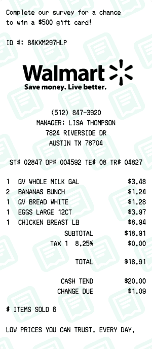 Walmart receipt template