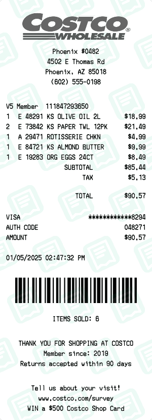 Costco receipt template