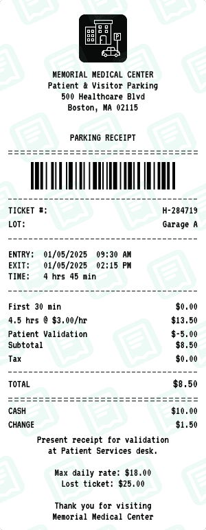 Hospital Parking receipt template