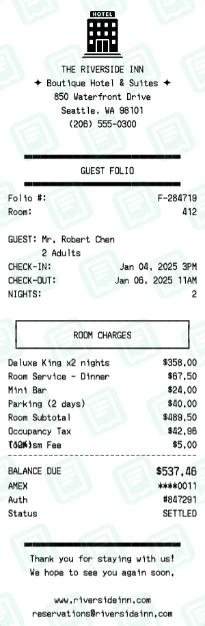 Hotel receipt template