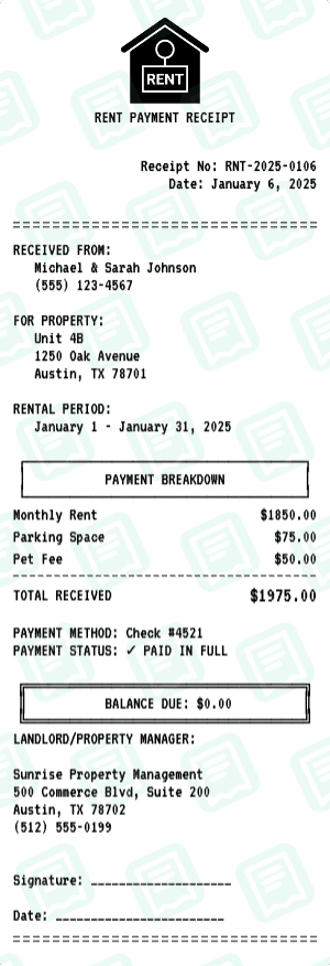 Rent receipt template