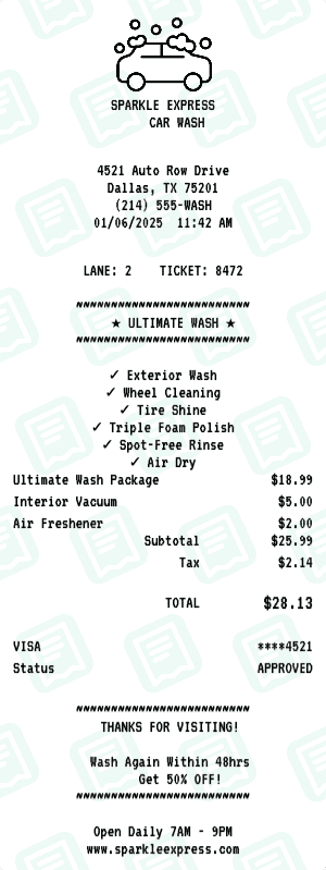 Car Wash receipt template