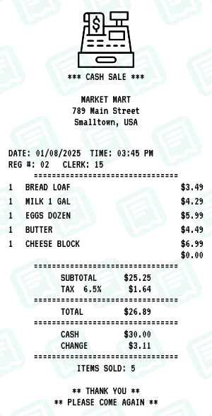 Cash Register receipt template
