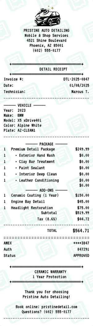 Car Detailing receipt template