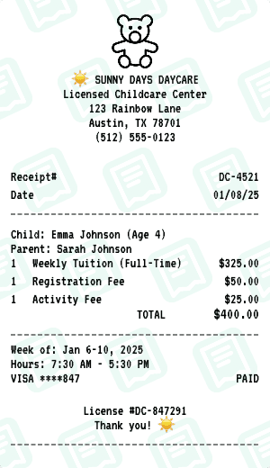 Daycare receipt template