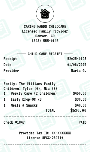 Child Care receipt template