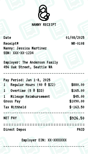 Nanny receipt template