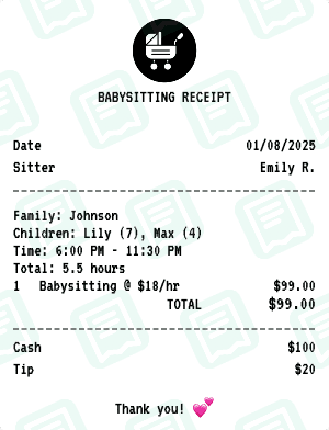 Babysitting receipt template