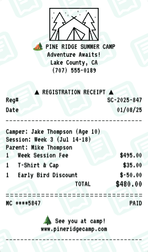 Summer Camp receipt template