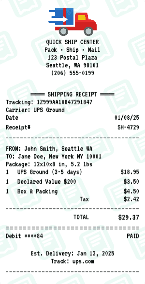 Shipping receipt template