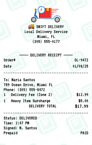 Delivery receipt template