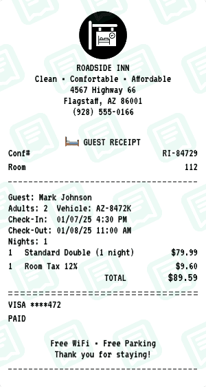Motel receipt template