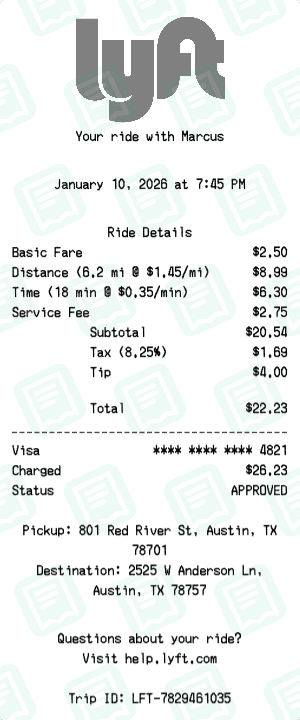 Lyft receipt template