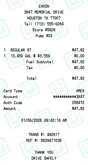 Exxon receipt template