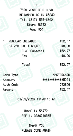 BP receipt template
