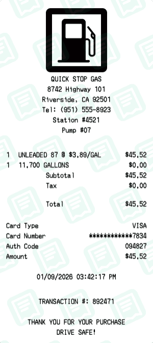 Gas Station receipt template