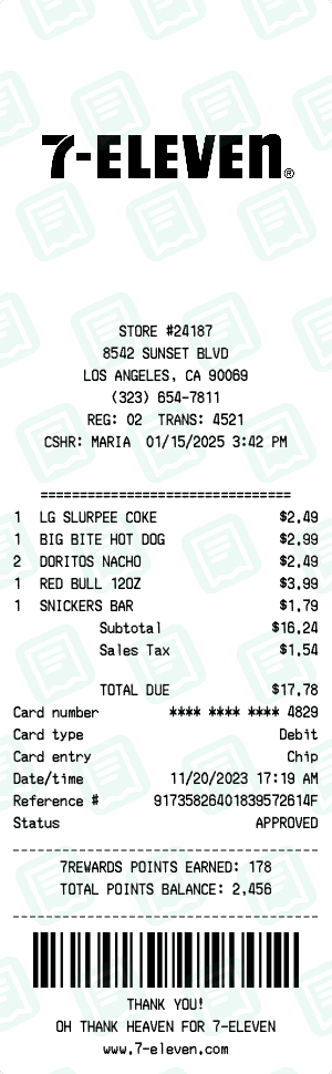 7-Eleven receipt template