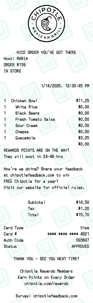 Chipotle receipt template