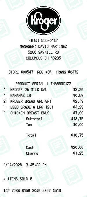 Kroger receipt template