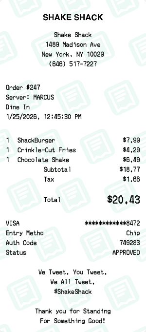 Shake Shack receipt template