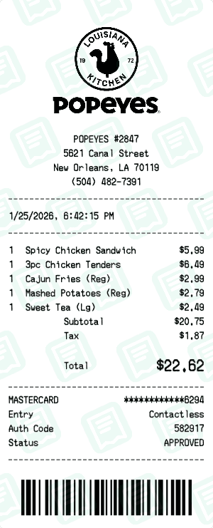 Popeyes receipt template