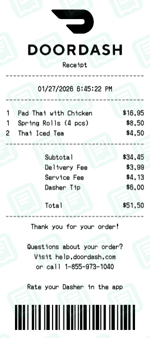 DoorDash receipt template