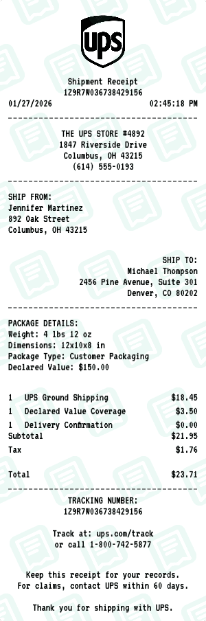 UPS receipt template