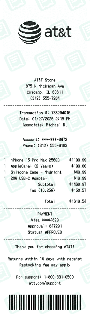 AT&T receipt template