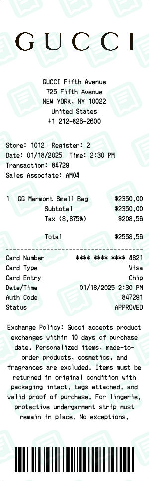 Gucci receipt template