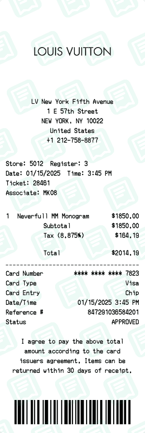 Louis Vuitton receipt template