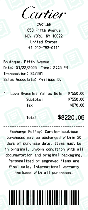Cartier receipt template