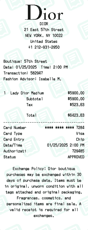 Dior receipt template