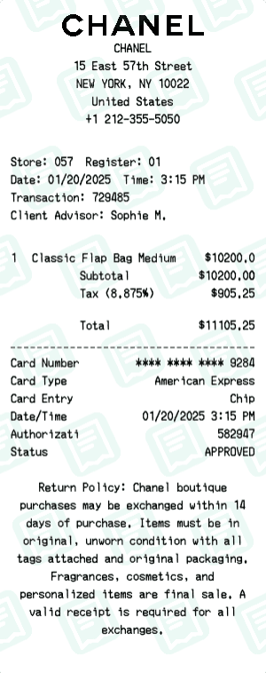 Chanel receipt template