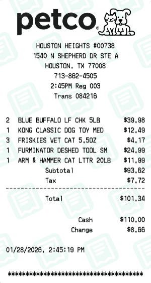 Petco receipt template