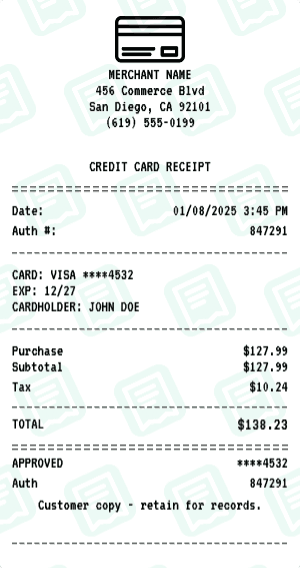 Credit Card receipt template