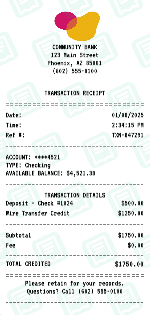 Bank Transaction receipt template