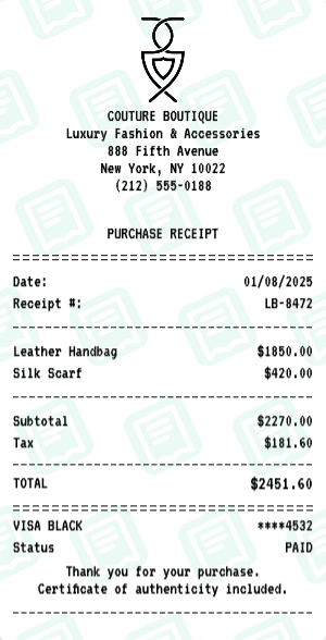 Luxury Brand receipt template