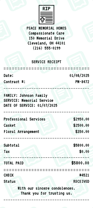 Funeral receipt template
