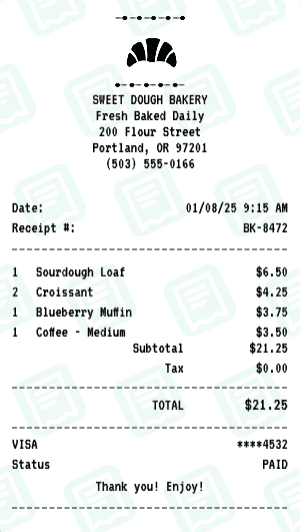Bakery receipt template