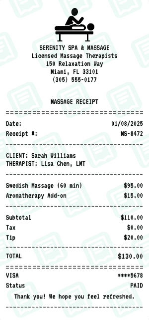 Massage receipt template