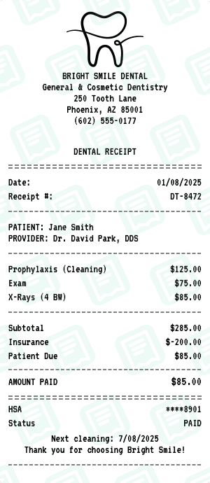 Dentist receipt template