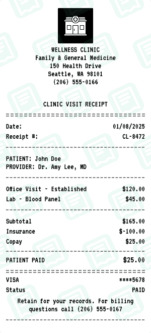 Clinic receipt template