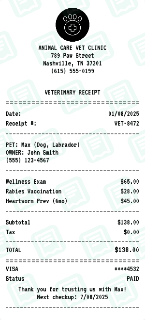 Vet receipt template