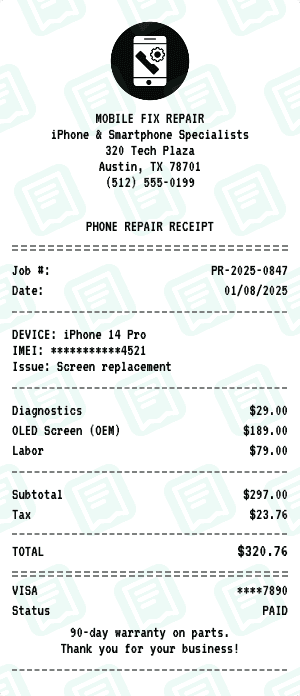 Phone Repair receipt template