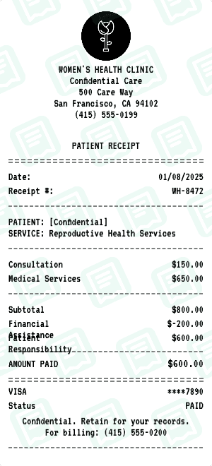 Abortion Clinic receipt template