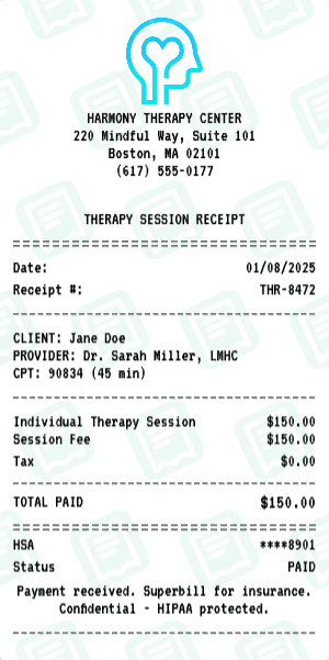 Therapy receipt template